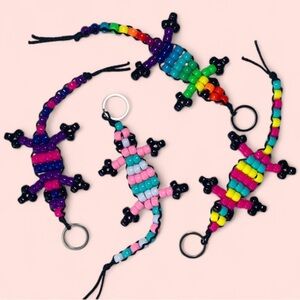 Handmade Pride Beaded Lizard Keychains